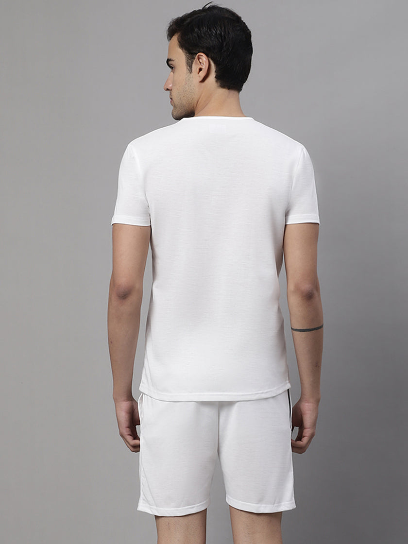 Mack Jonney White Cotton Solid Co-ord Set Tracksuit For Men(Zip On 1 Side Pocket)