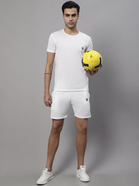 Mack Jonney White Cotton Solid Co-ord Set Tracksuit For Men(Zip On 1 Side Pocket)